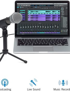 Samson Technologies Q2U USB/XLR Dynamic Microphone Recording and Podcasting Pack (Includes Mic Clip, Desktop Stand, Windscreen and Cables), Silver